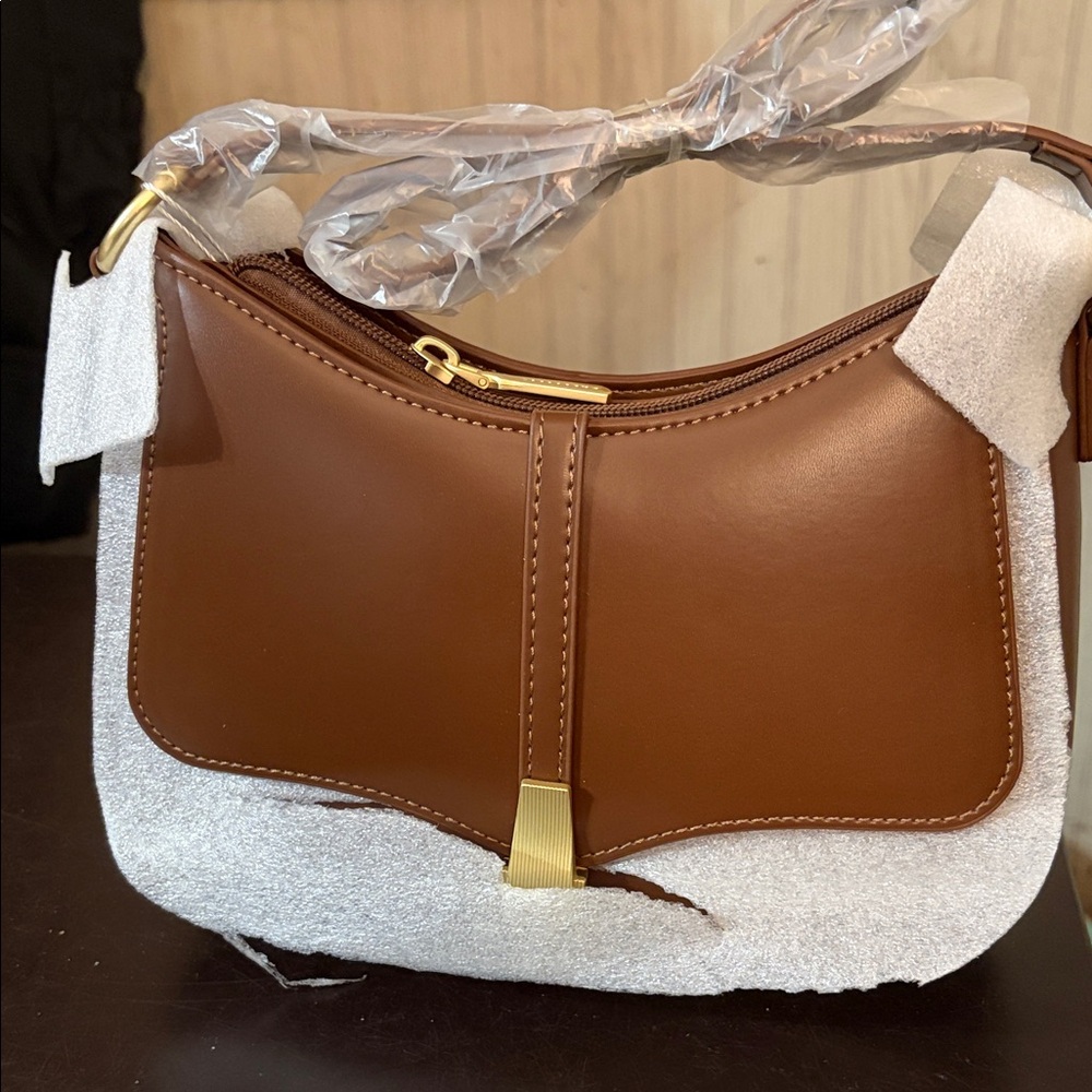 Prettyzys Brown Crescent Shoulder Bag Vegan Leather Crossbody NWT